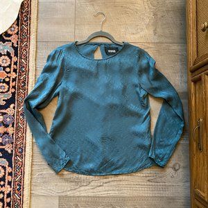 Reformation Vintage EUC 100% Silk Dark Turquoise Blue Long Sleeve Top Blouse XS